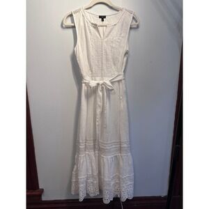 Talbots Petites White Cotton Eyelet Lace Midi Dress Sleeveless 6P Boho Summer
